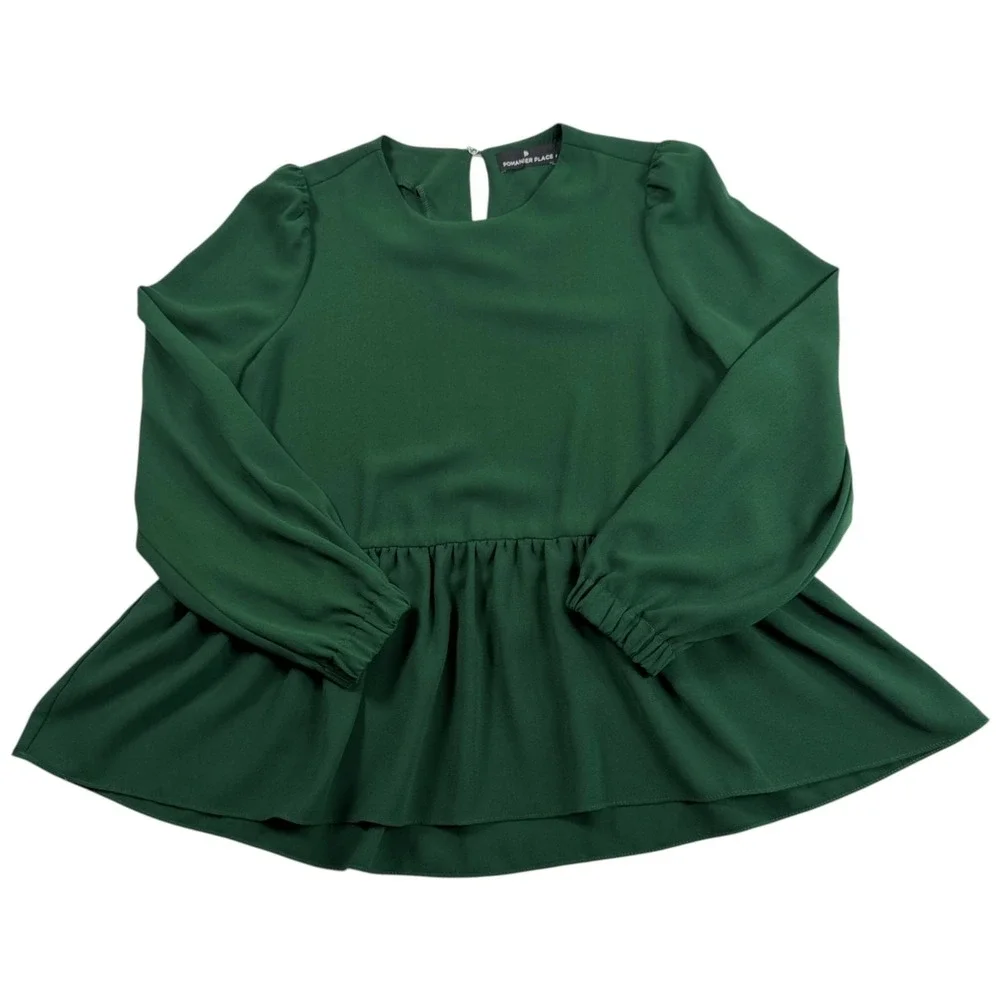 Pomander Place Peplum Top Sz M Hunter Green Cottage‎ Dark Academia Romantic
